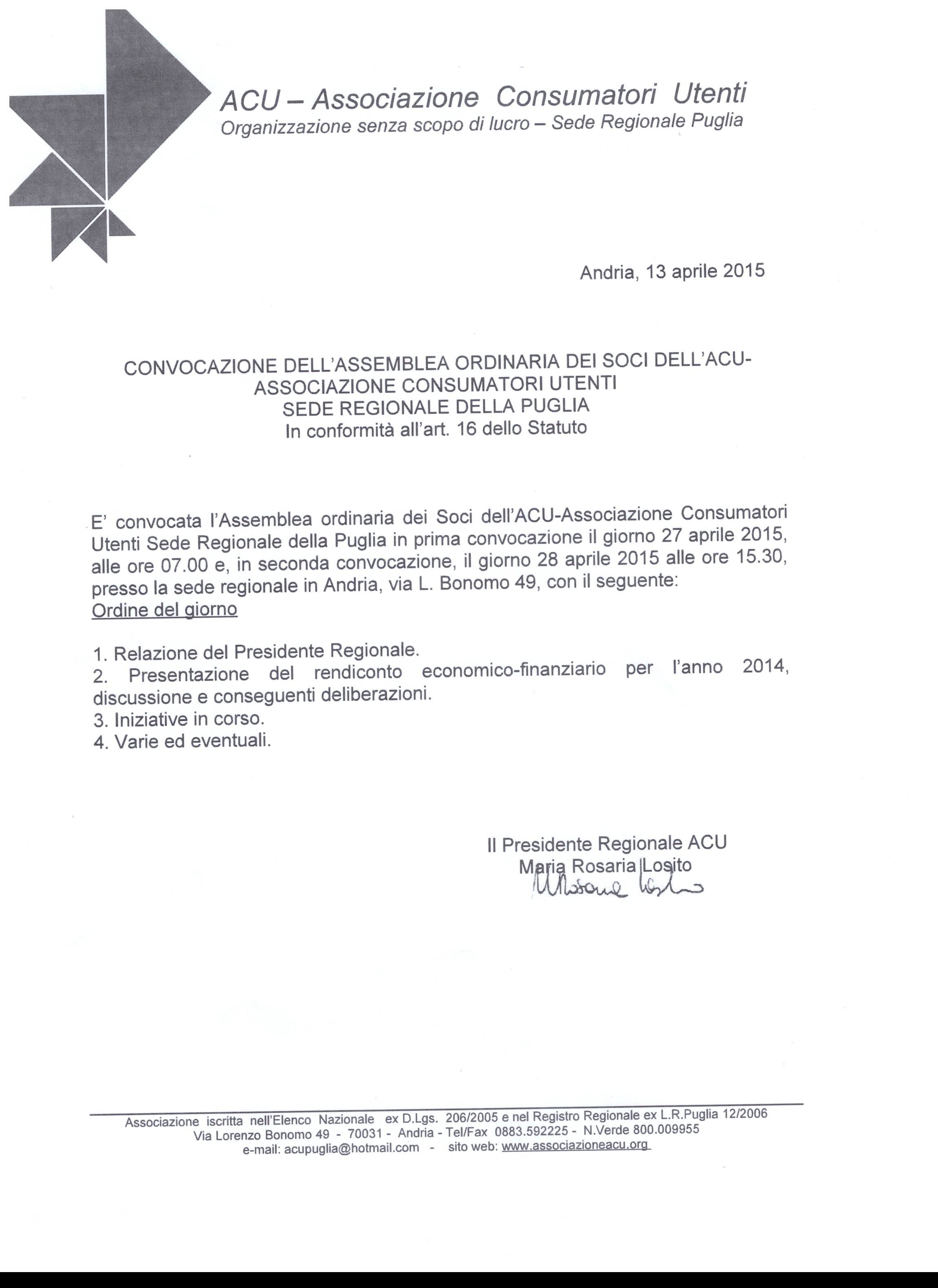 ASSEMBLEA SOCI ACU PUGLIA